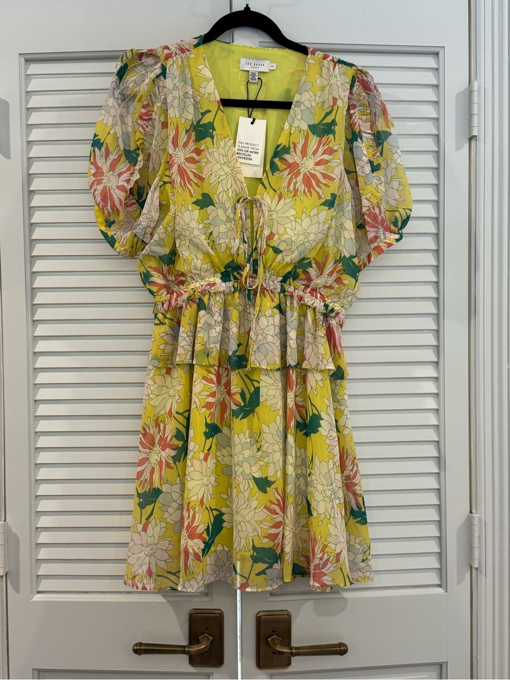 Ted Baker Yellow Floral Tie-Waist Casual Dress